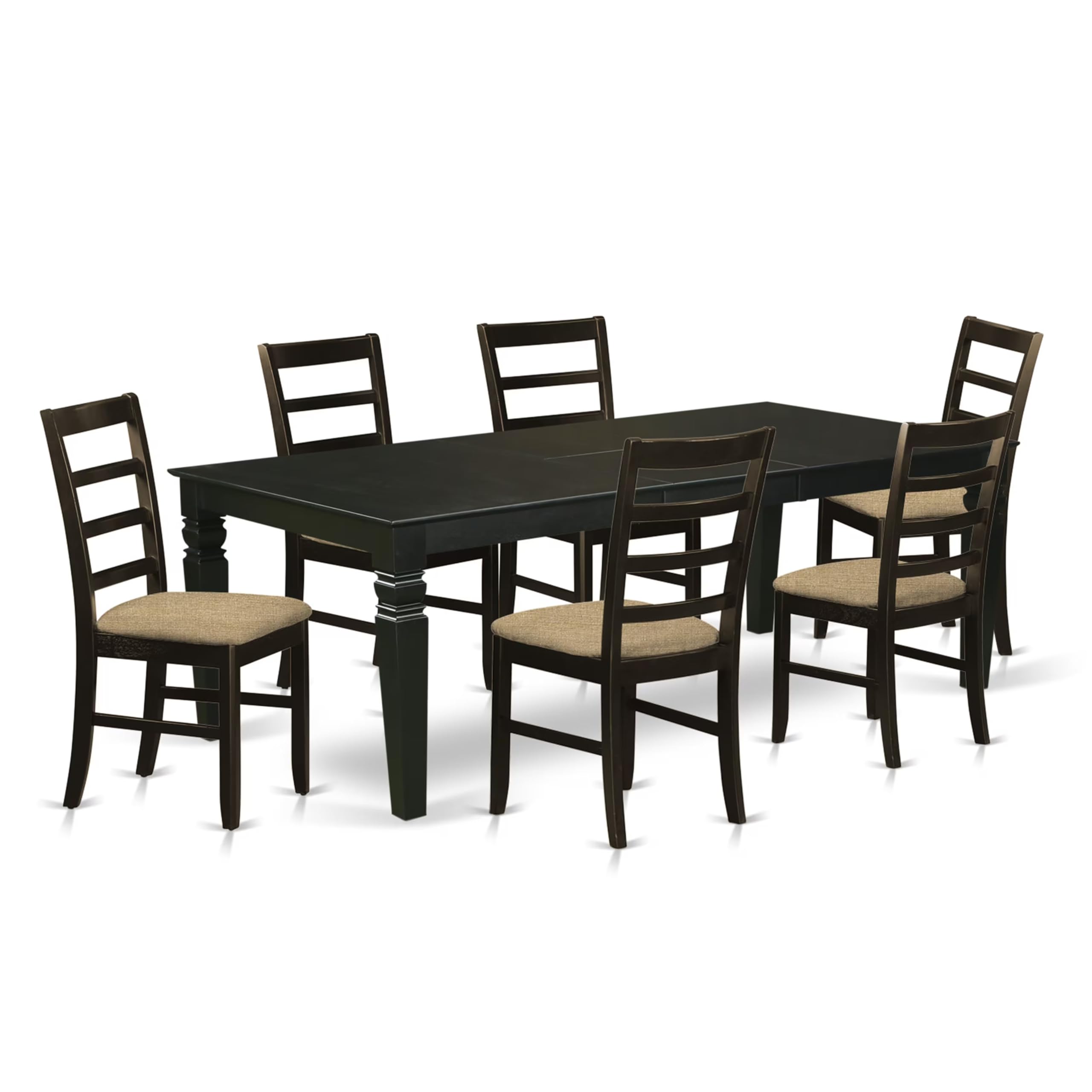 East West Furniture LGPF7-BLK-C 7 Piece Kitchen Table Set Consist of a Rectangle Dining Table with Butterfly Leaf and 6 Linen Fabric Upholstered Dining Chairs, 42x84 Inch, Black