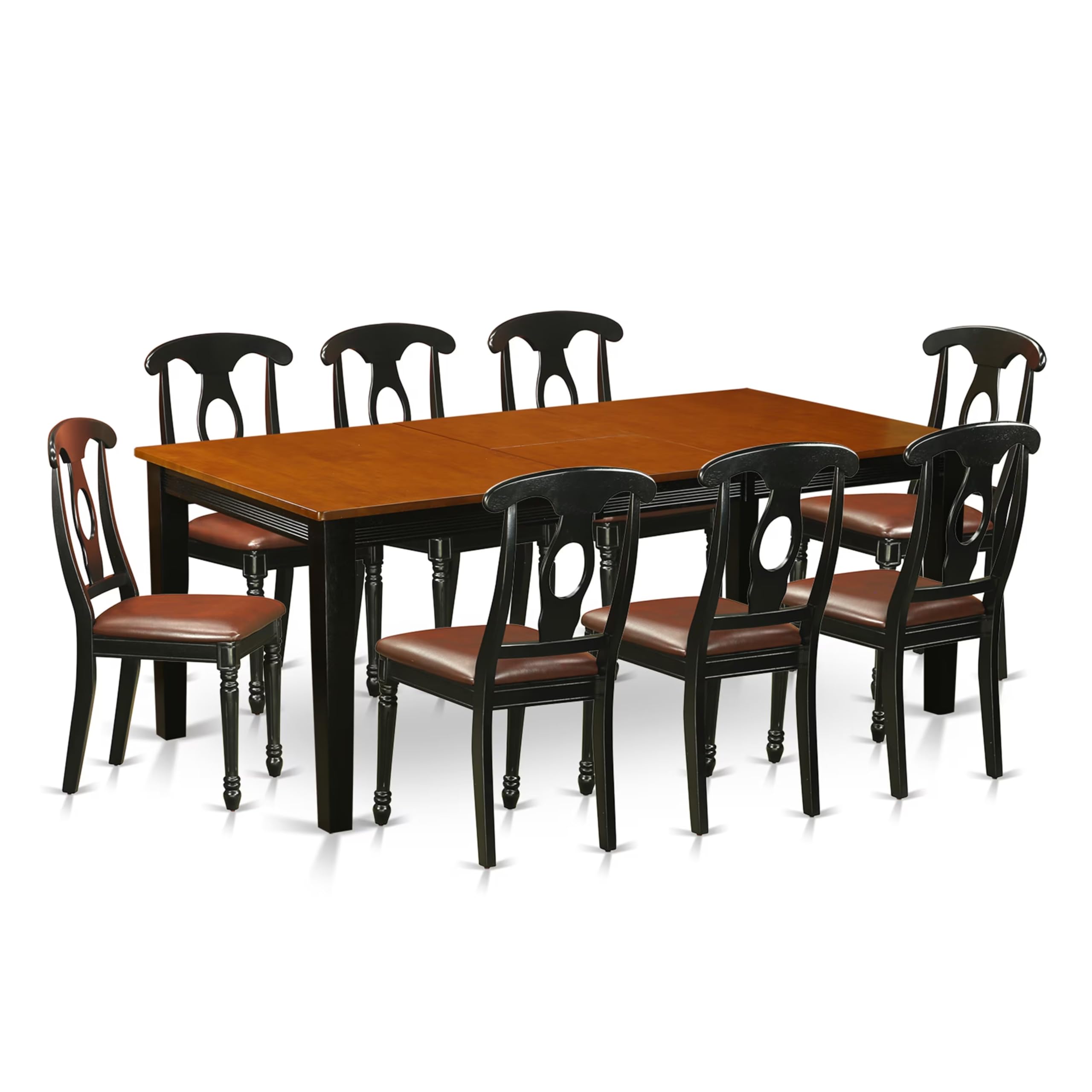 East West Furniture QUKE9-BCH-LC 9 Piece Dining Table Set Includes a Rectangle Dinner Table with Butterfly Leaf and 8 Faux Leather Dining Room Chairs, 40x78 Inch, Black & Cherry