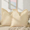 Zwjd Throw Pillow Covers 20X20 Set Of 2 Striped Pillow Covers With Fringe Chic Cotton Decorative Pillows Square Cushion Covers F