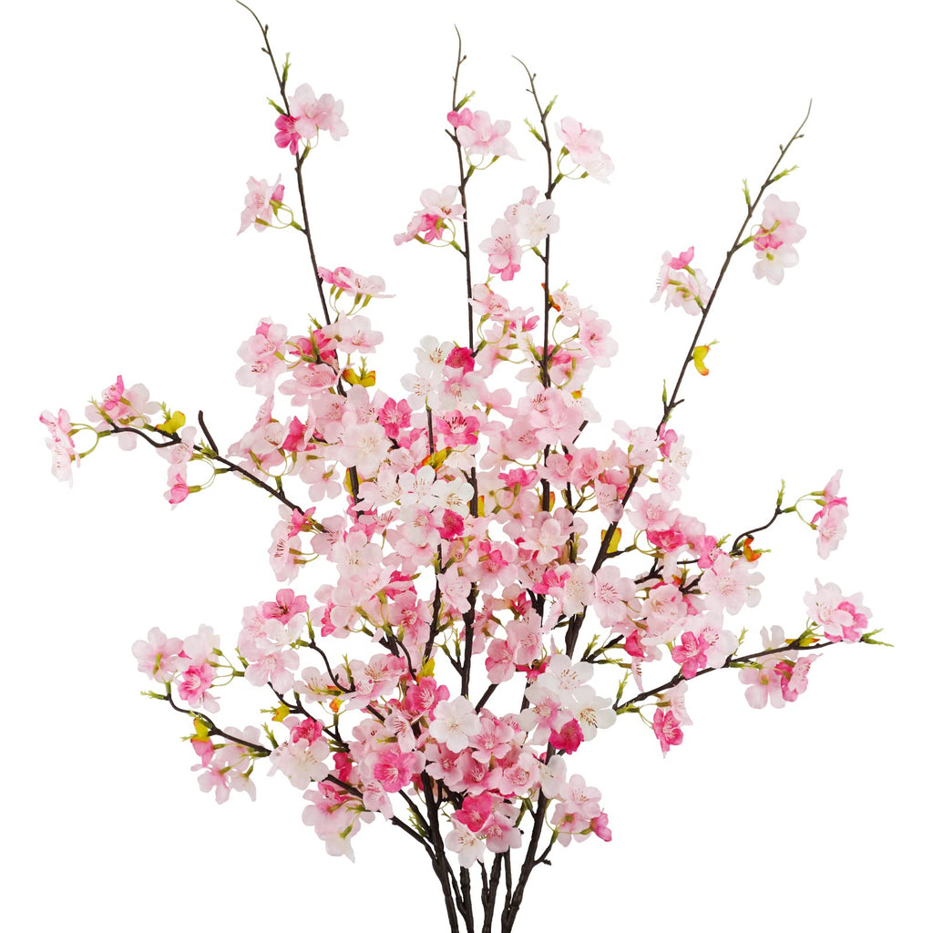 obbsie 4Pcs Artificial Cherry Blossom Flower Branches, 39.4' Fake Silk Pink Cherry Blossom Tree Stems Faux Cherry Flowers Vase 