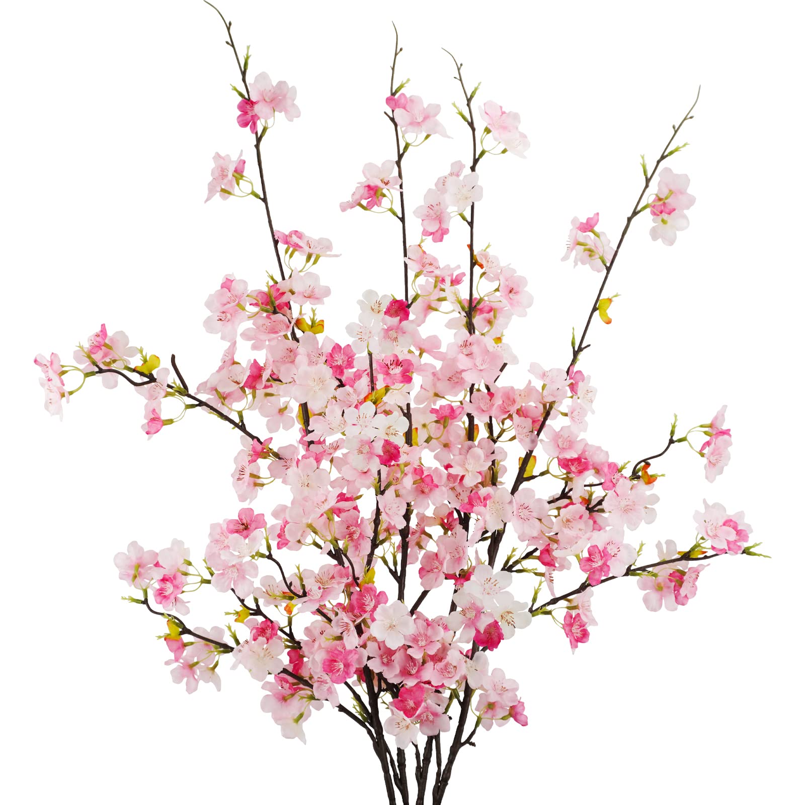 obbsie 4Pcs Artificial Cherry Blossom Flower Branches, 39.4' Fake Silk Pink Cherry Blossom Tree Stems Faux Cherry Flowers Vase 
