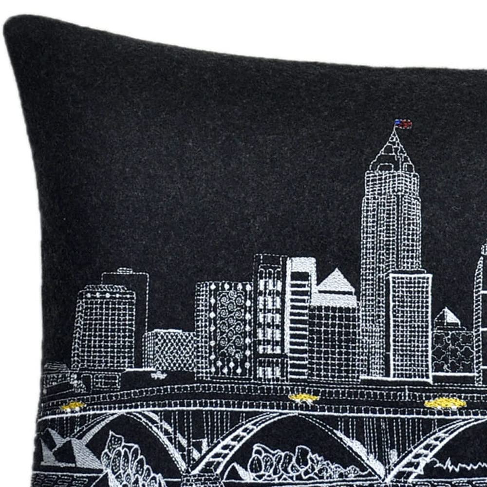 HomeRoots Grey 24' Black Cleveland Nighttime Skyline Lumbar Decorative Pillow