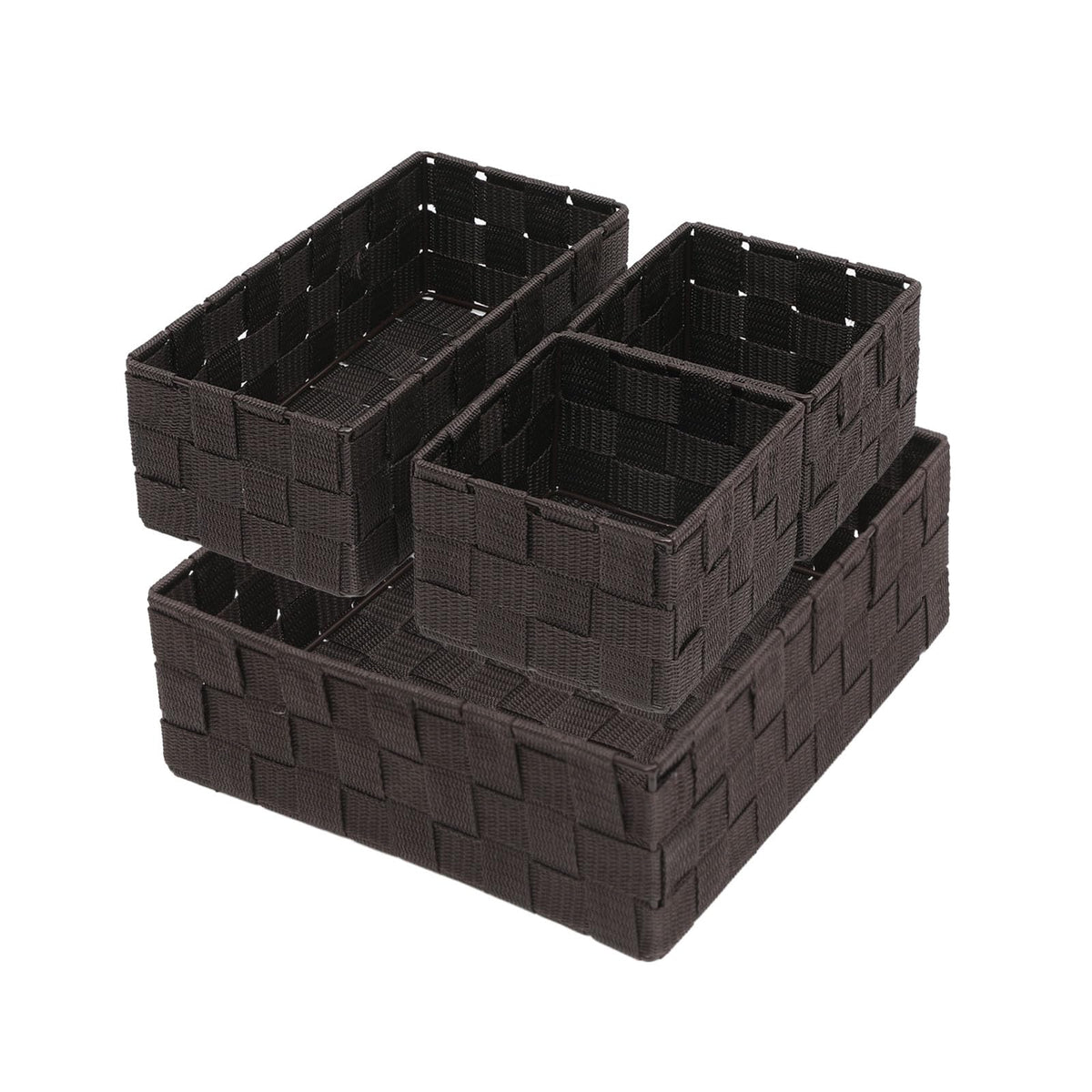 Fboxac Stackable Woven Storage Baskets with Metal Frame, Set of 4,Brown