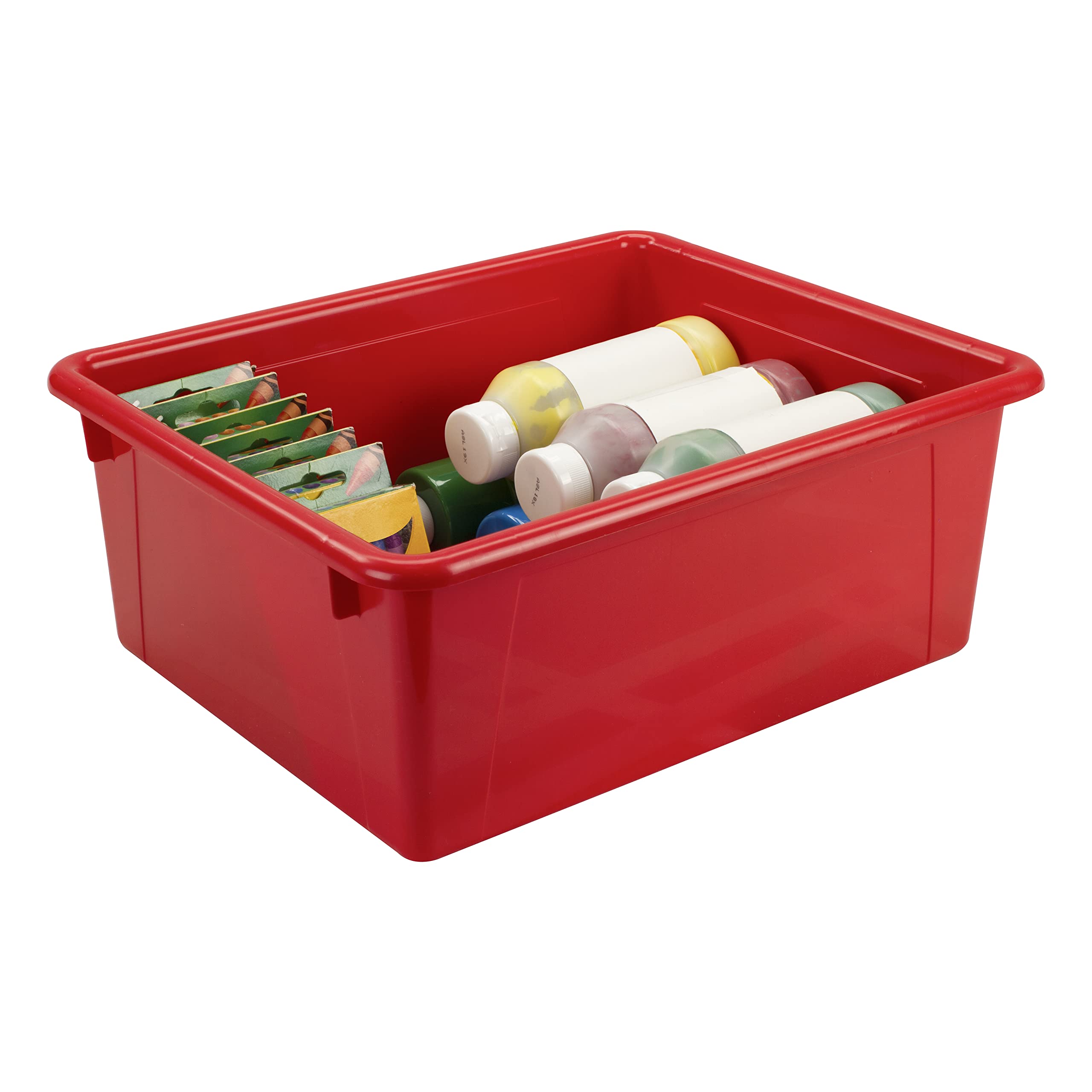 Storex Letter Size Deep Storage Tray - Organizer Bin For Classroom, Office And Home, Red, 5-Pack (62525A05C)