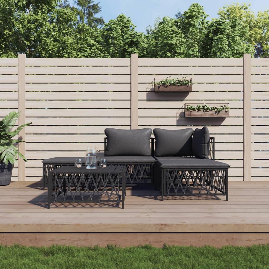 vidaXL Durable 5 Piece Patio Lounge Set with Cushions- Anthracite Steel- Comfortable Seating Experience- Modular Design for Flexible Arrangement- Sturdy and Durable Outdoor Furniture