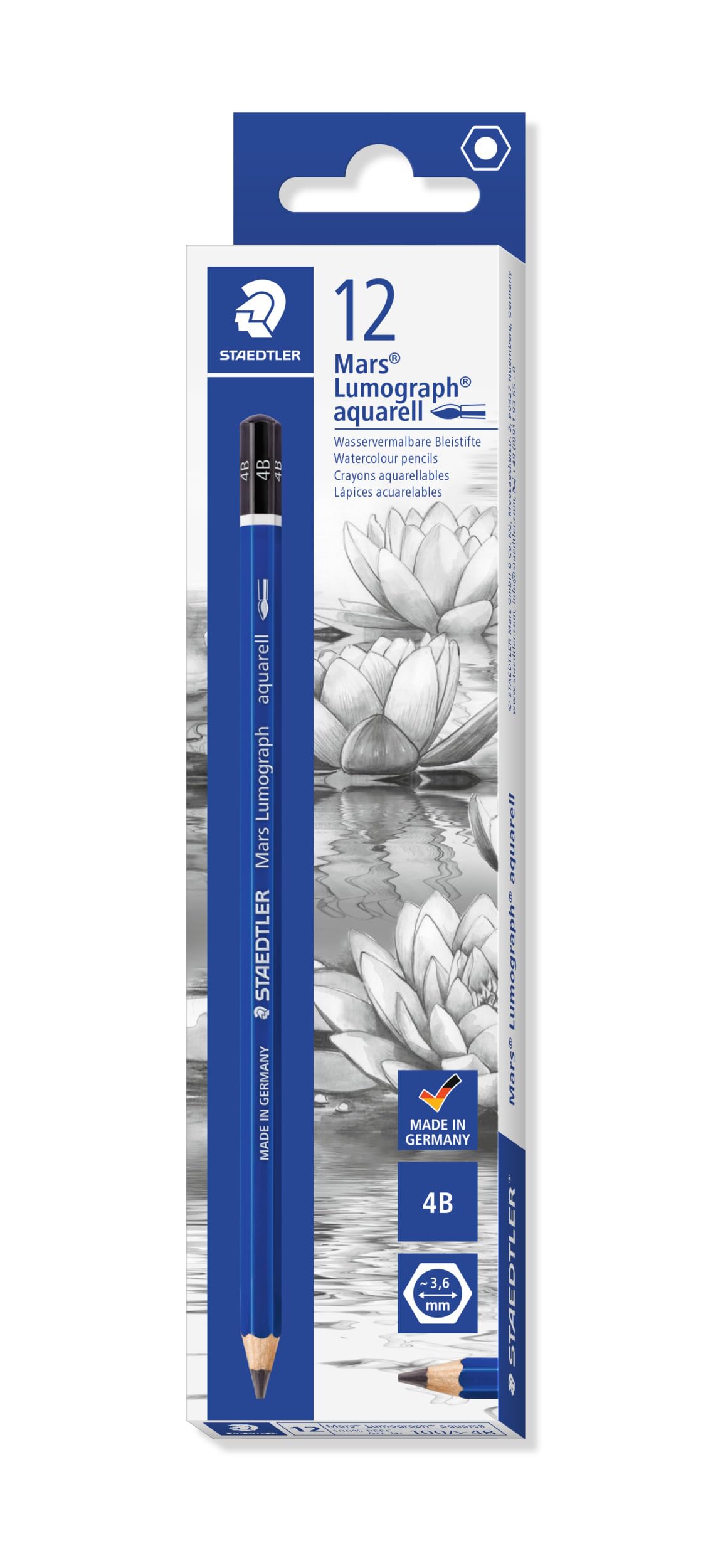 Staedtler Mars Lumograph Graphite Watercolor Pencils, Box Of 12 4B Lead Pencils, 100A-4B