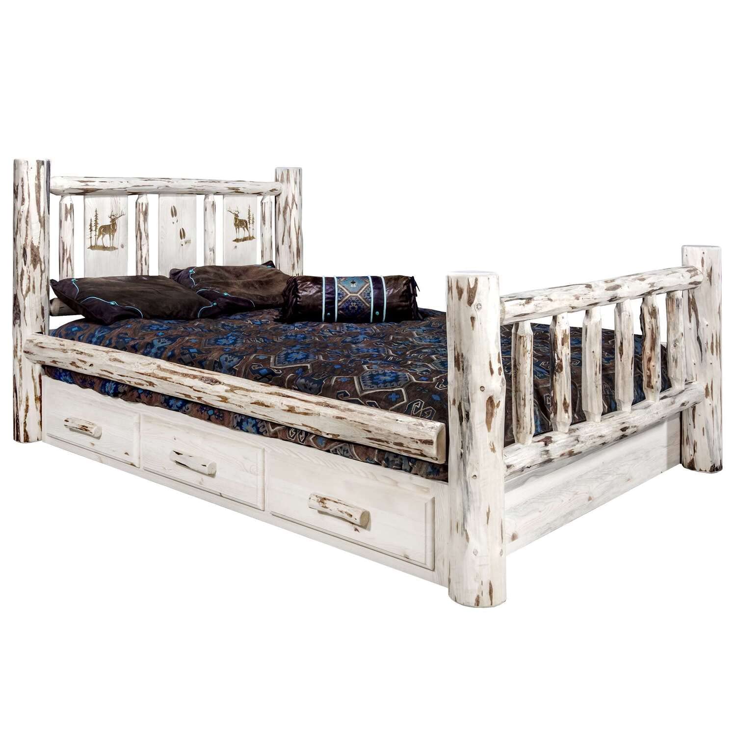 Montana Woodworks Elk Design Laser Engraved Storage Bed (Cal King:98 in. L x 76 in. W x 47 in. H (396 lbs.))