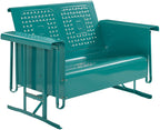Crosley Furniture Bates Retro Metal Outdoor Loveseat Glider, 2-Person Rocking Patio Bench for Porch, Deck, Turquoise Gloss