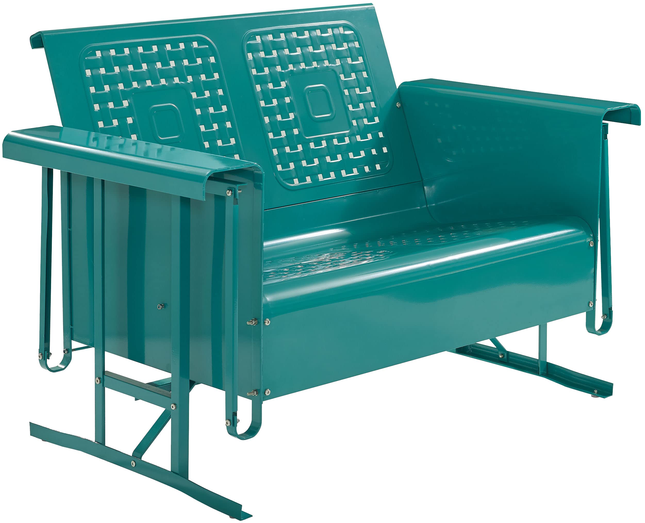 Crosley Furniture Bates Retro Metal Outdoor Loveseat Glider, 2-Person Rocking Patio Bench for Porch, Deck, Turquoise Gloss