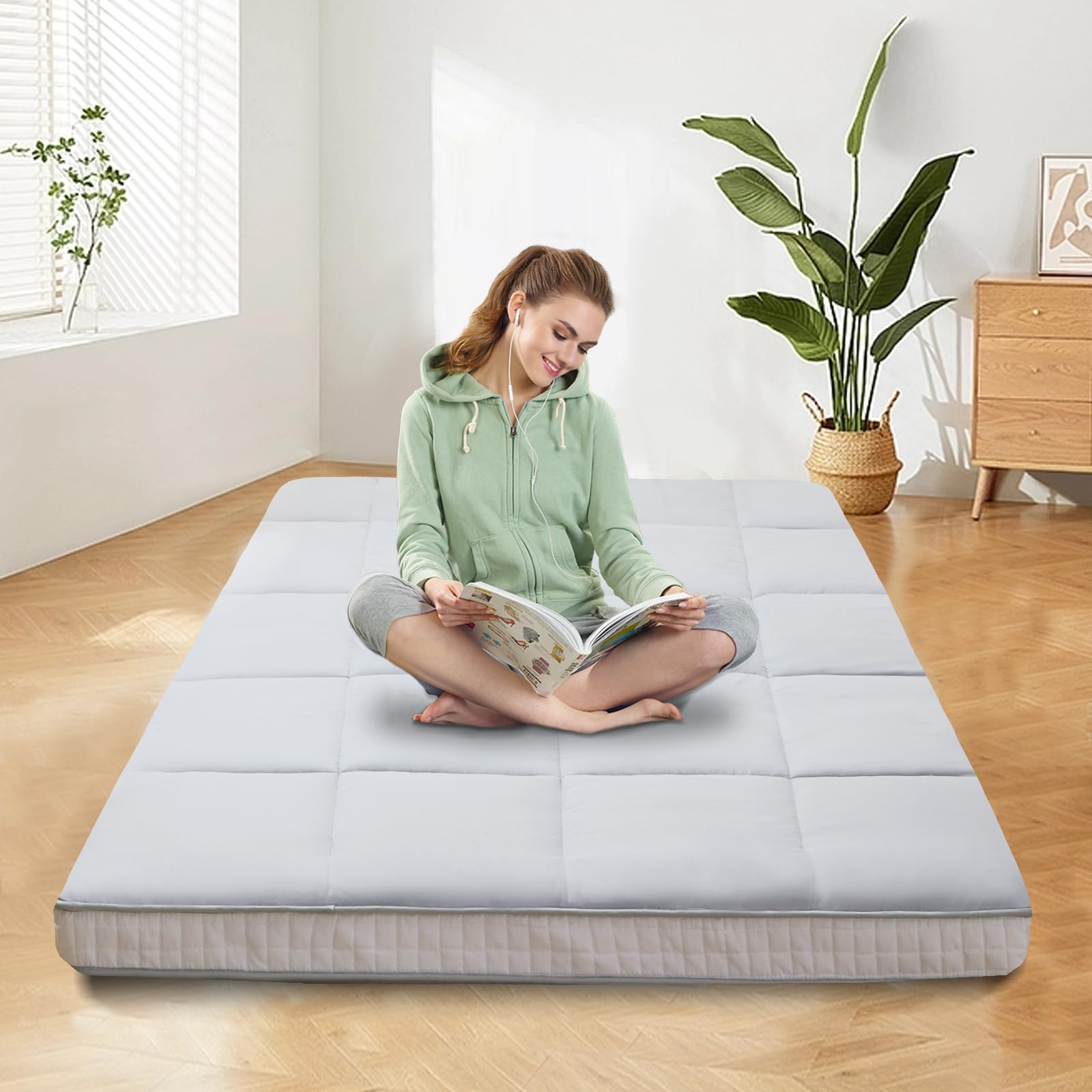 Docred Extra Thick Japanese Futon Floor Mattress Queen Size 60'X 80', Floor Mattress Pad, Foldable Tatami Mat Portable Dormito