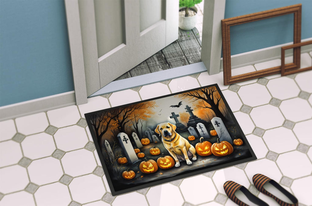 Caroline'S Treasures Dac2059Jmat Yellow Labrador Retriever Spooky Halloween Indoor Or Outdoor Mat 24X36 Front Door Mat Indoor Outdoor Rugs For Entryway, Non Slip Washable Low Pile, 24H X 36W