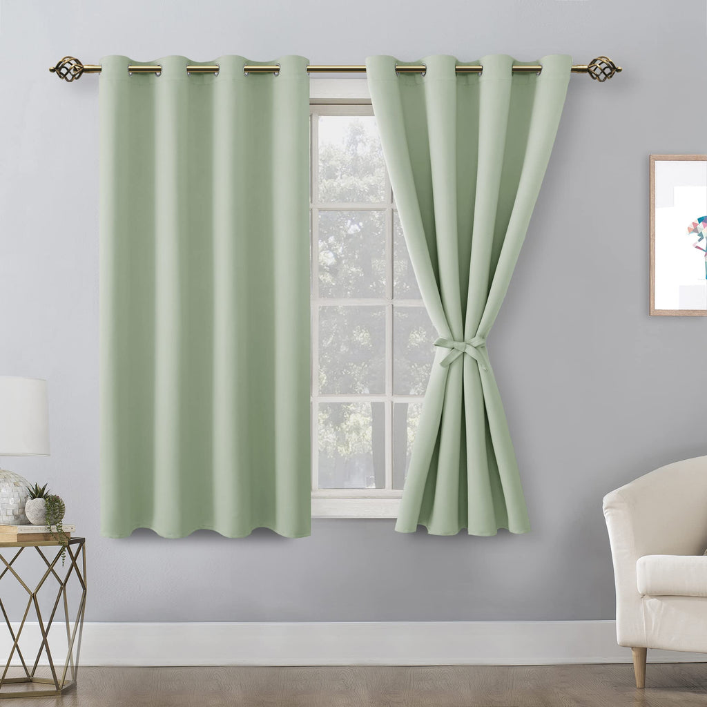 Hiasan Blackout Curtains For Bedroom, 52 X 54 Inches Long - Thermal Insulated & Light Blocking Window Curtains For Living Room/Kids Room, 2 Drape Panels Sewn With Tiebacks, Seafoam Green