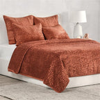 Kosas Home Dimitry 108" Velvet and Cotton Sateen King Quilt in Terracotta Orange