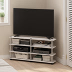 Furinno Econ Easy Assembly 4-Tier Corner TV Stand for TV up to 55-Inch, White Oak/Stainless Steel