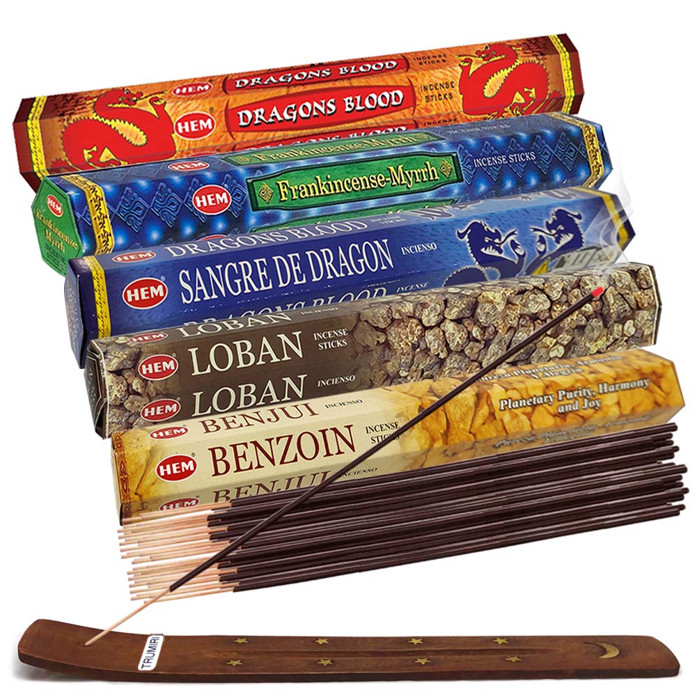 Hem Incense Sticks Variety Pack #5 and Incense Stick Holder Bundle with 5 Money and Success Themed Fragrances