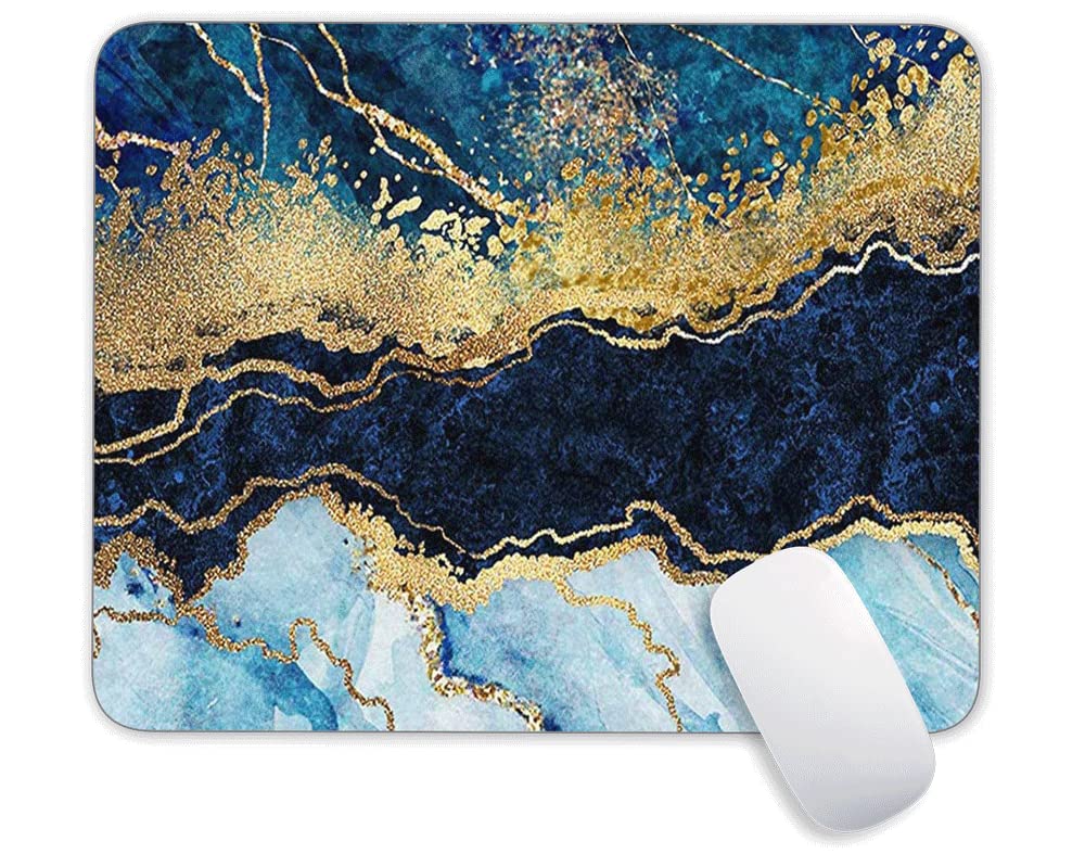 Wave Blue Gold Marble Mouse Pad, Gaming Mouse Mat With Custom Design, Square Waterproof Mouse Pad Non-Slip Rubber Base Mousepads