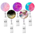 Retractable Badge Holder, Nursing Badge Reel With Alligator Clip,Cute Badge Clip On Id Card Holders (5Pack Pretty Marble)