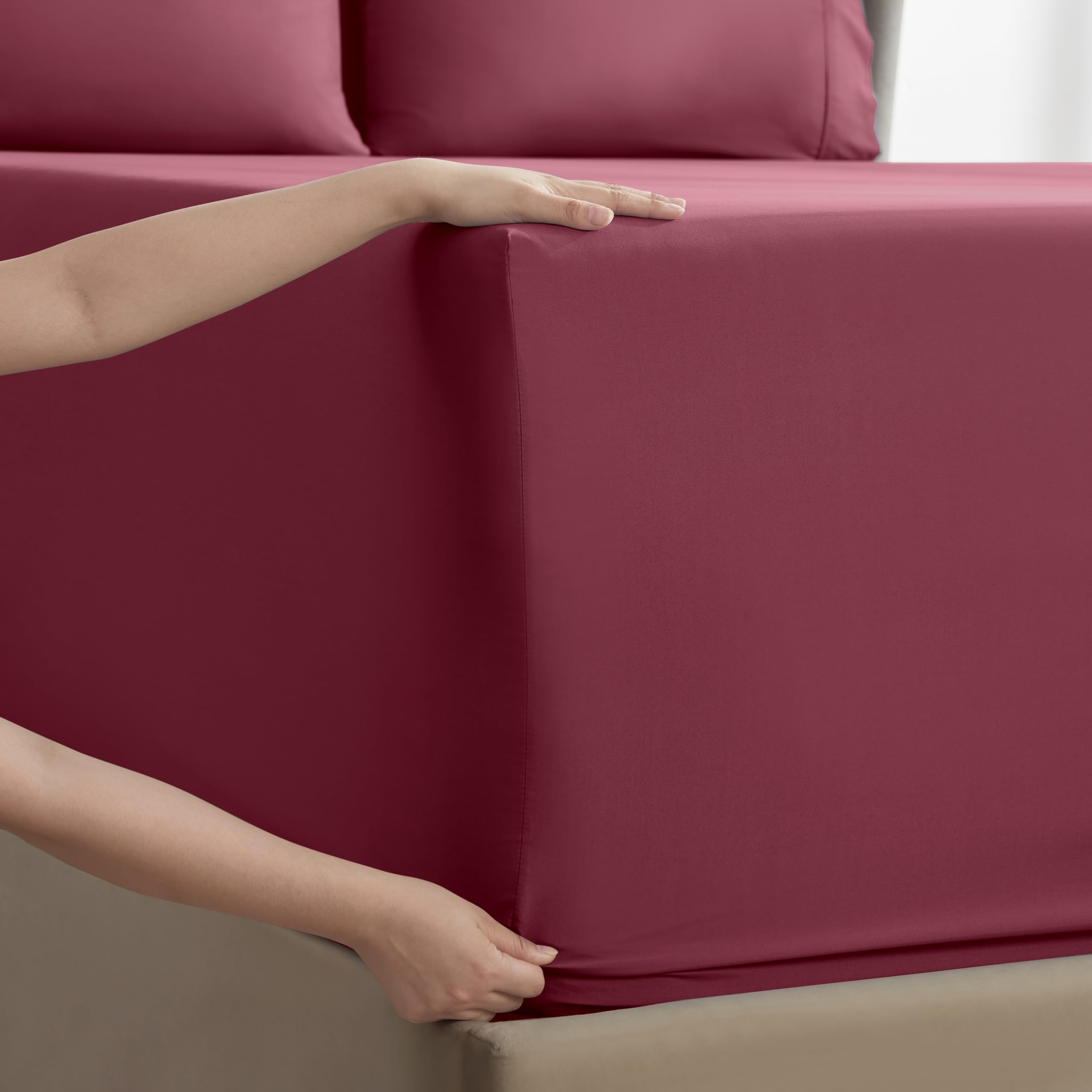 Nestl Extra Deep Pocket Split King Sheet Set - 7 Pc Soft Microfiber Split King Sheet Sets Deep Pocket - Fade Resistant Bedding Sheets & Pillowcases - Split King, Burgundy Red