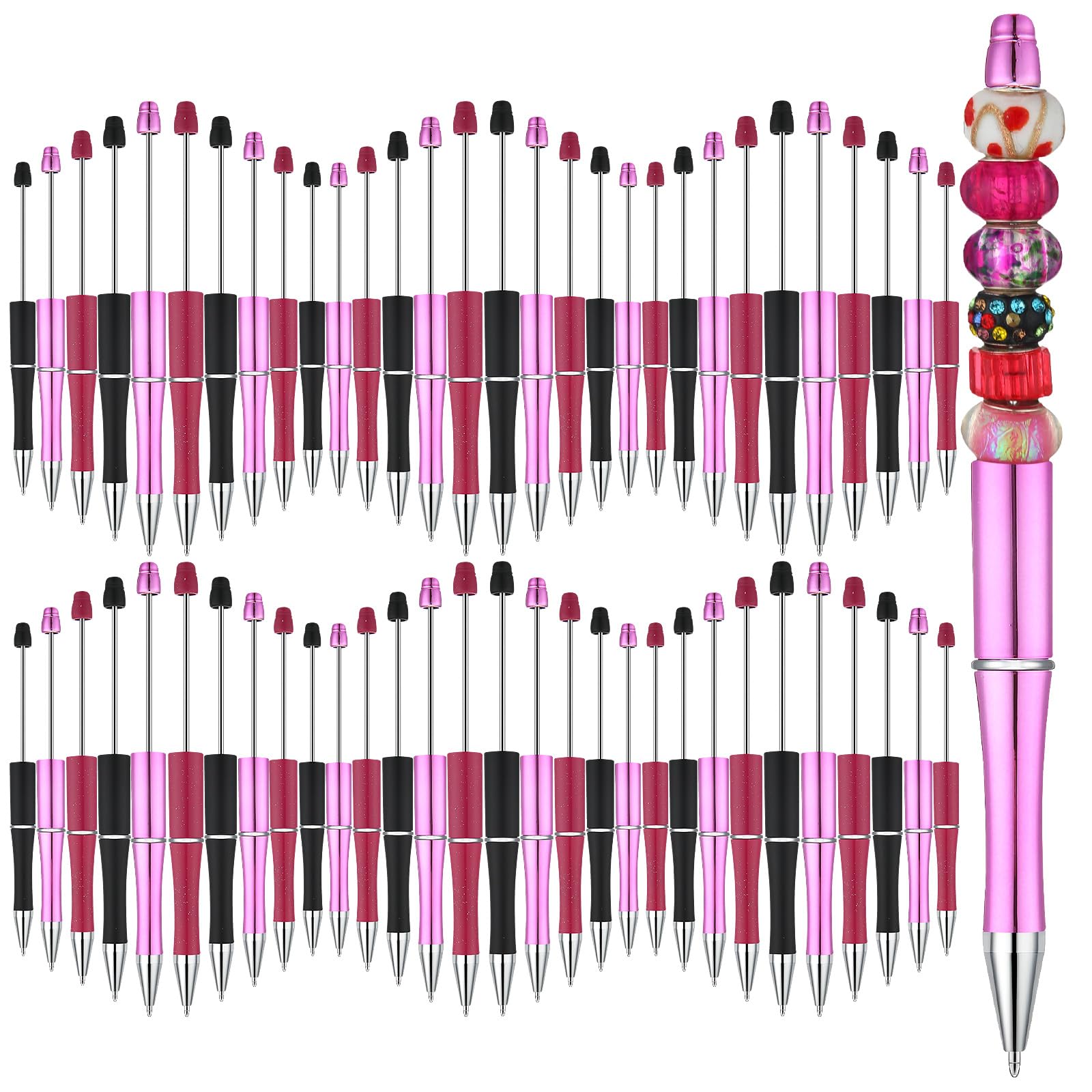 Kosiz 60 Pieces Plastic Beadable Pen Beaded Black Ink Ballpoint Pens For Kids Students Presents Office School Supplies(Black, Pi