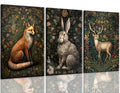 3Pcs Framed william morris animal wall art Fox rabbit sika deer Canvas Posters Prints Forest Wild Animal Pictures Paintings Goth