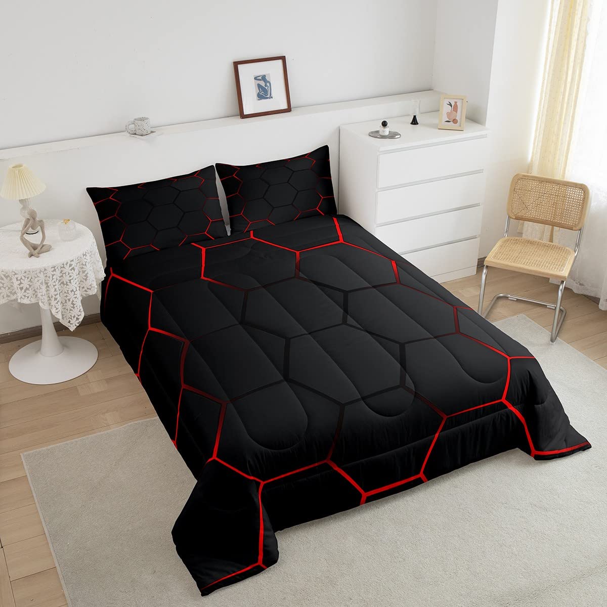 Honeycomb Bedding Set Honeycomb Modern Geometry Hexagon Theme Comforter Set For Kids Boys Children Geometrical Comforter Ultra S