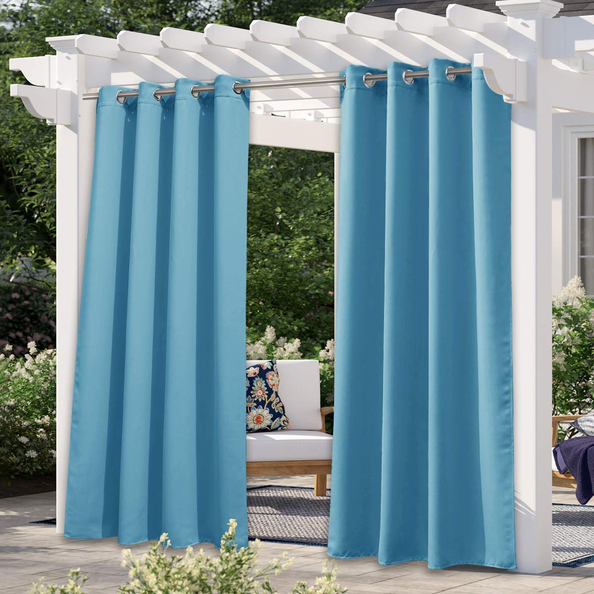 Nicetown Sunlight Blocking Teal Blue Outdoor Curtain 95' L For Patio Waterproof, Thermal Insulated Stainless Steel Grommet Outd