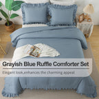 Andency Grayish Blue King Comforter Set(104X90Inch), 3 Pieces Lightweight Winter Summer Warm Fluffy Bedding Comforter Set, All Season Microfiber Shabby Chic(1 Ruffle Comforter And 2 Pillowcases)