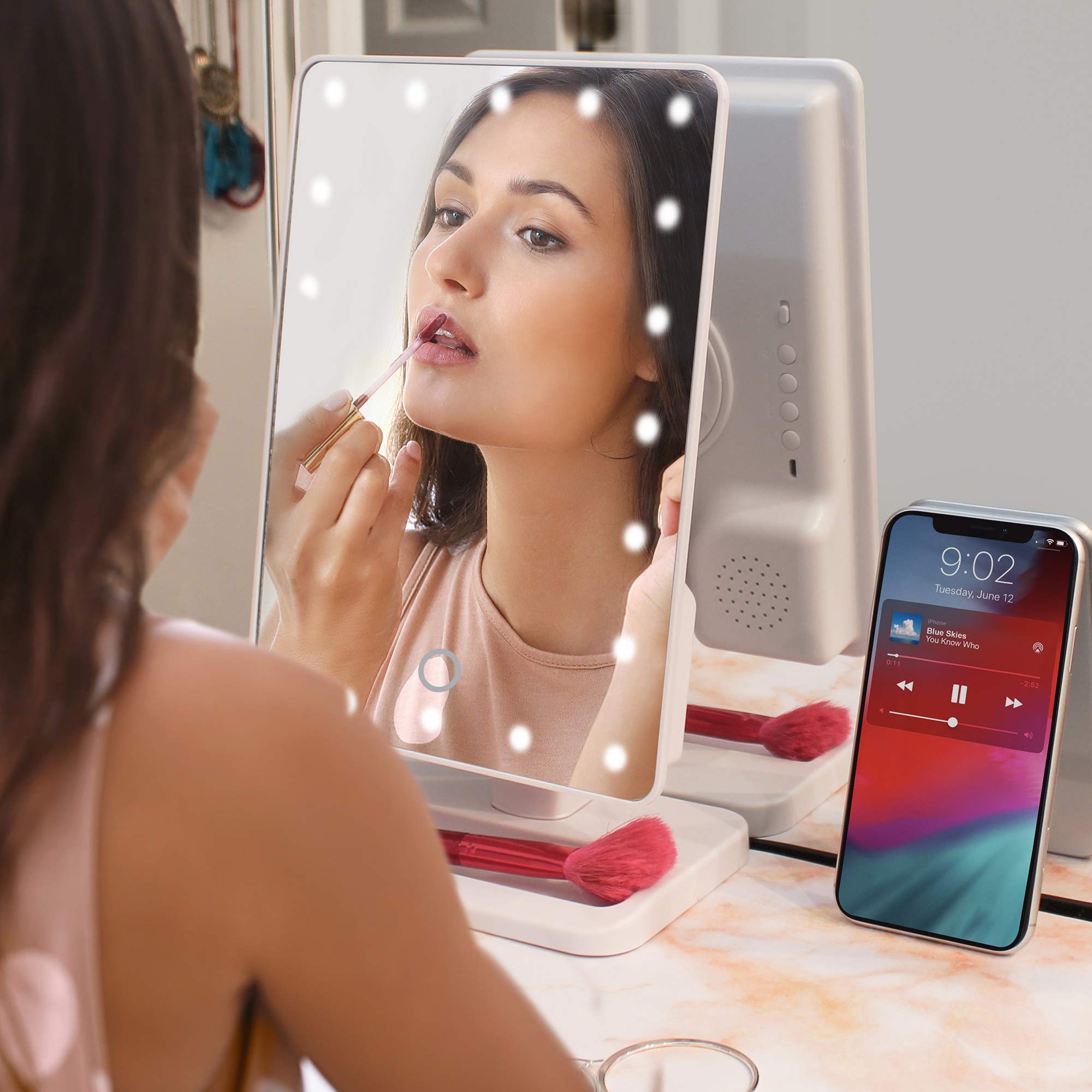 Aduro Vanity Mirror Makeup Mirror With Lights And Wireless Speaker, U-Reflect Beauty Led Wireless Swivel Smart Home Audio Mirror