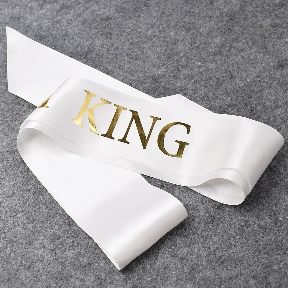 Ttcorock 'Prom King' And 'Prom Queen' Sashes - Graduation Party School Party Accessories, White With Gold Print