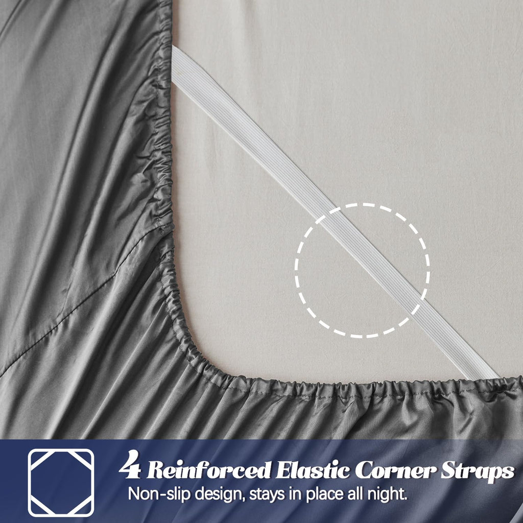 Mr&Hm Satin Fitted Sheet California King Size, Silky Bottom Sheet With Elastic Corner Straps, Deep Pocket Up To 15 Inch, No More