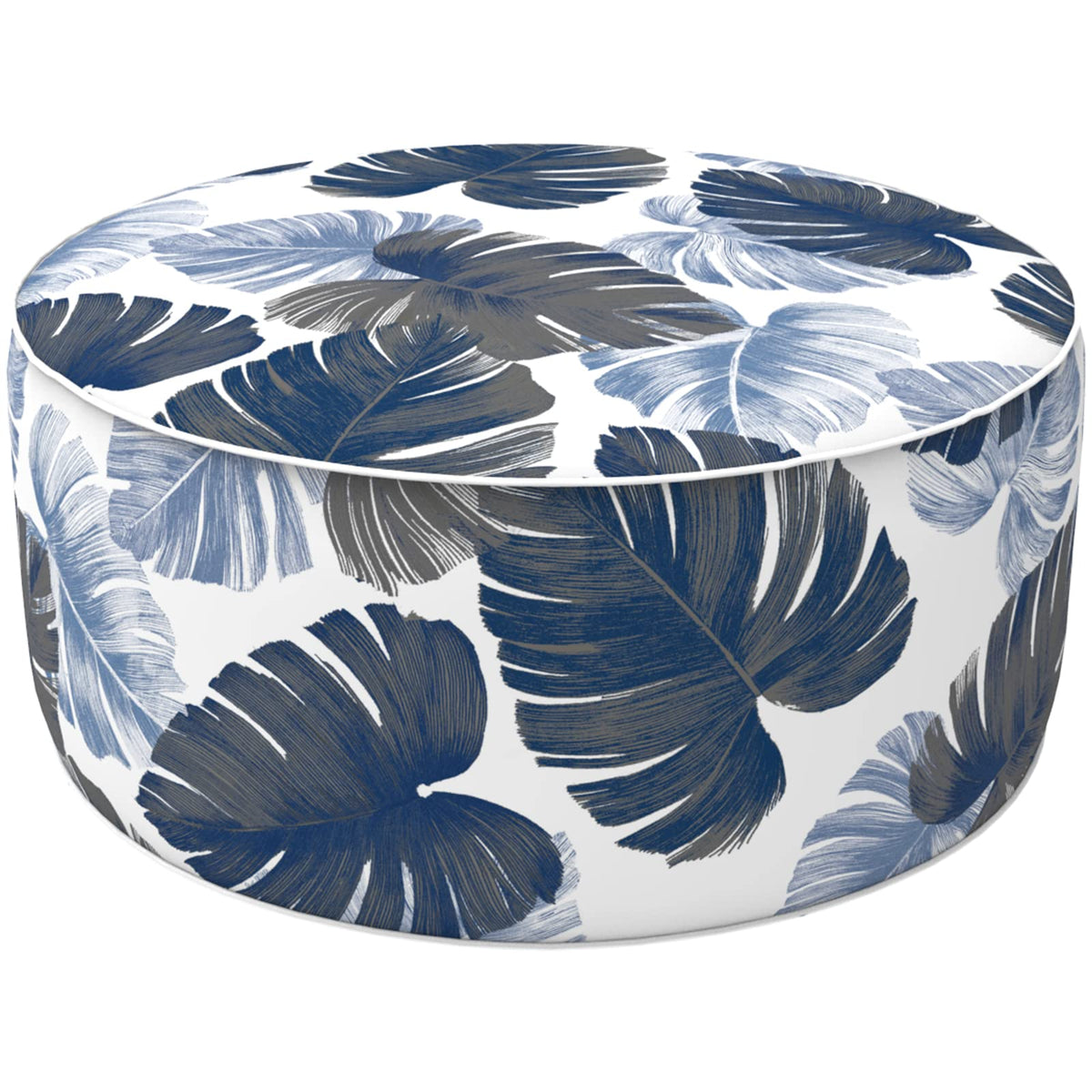 Lvtxiii Indoor/Outdoor Inflatable Ottoman, All Weather Round Footrest Stool D21”X H9”, Portable For Patio Garden Camping Or Home-Paisley Blue