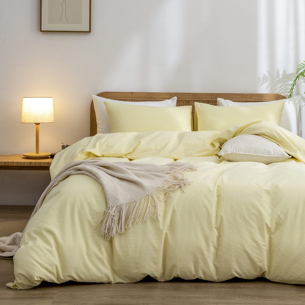 Bestouch Duvet Cover Set 100% Washed Cotton Linen Feel Super Soft Comfortable Chic Lightweight 2 Pcs Home Bedding Set Solid Ligh