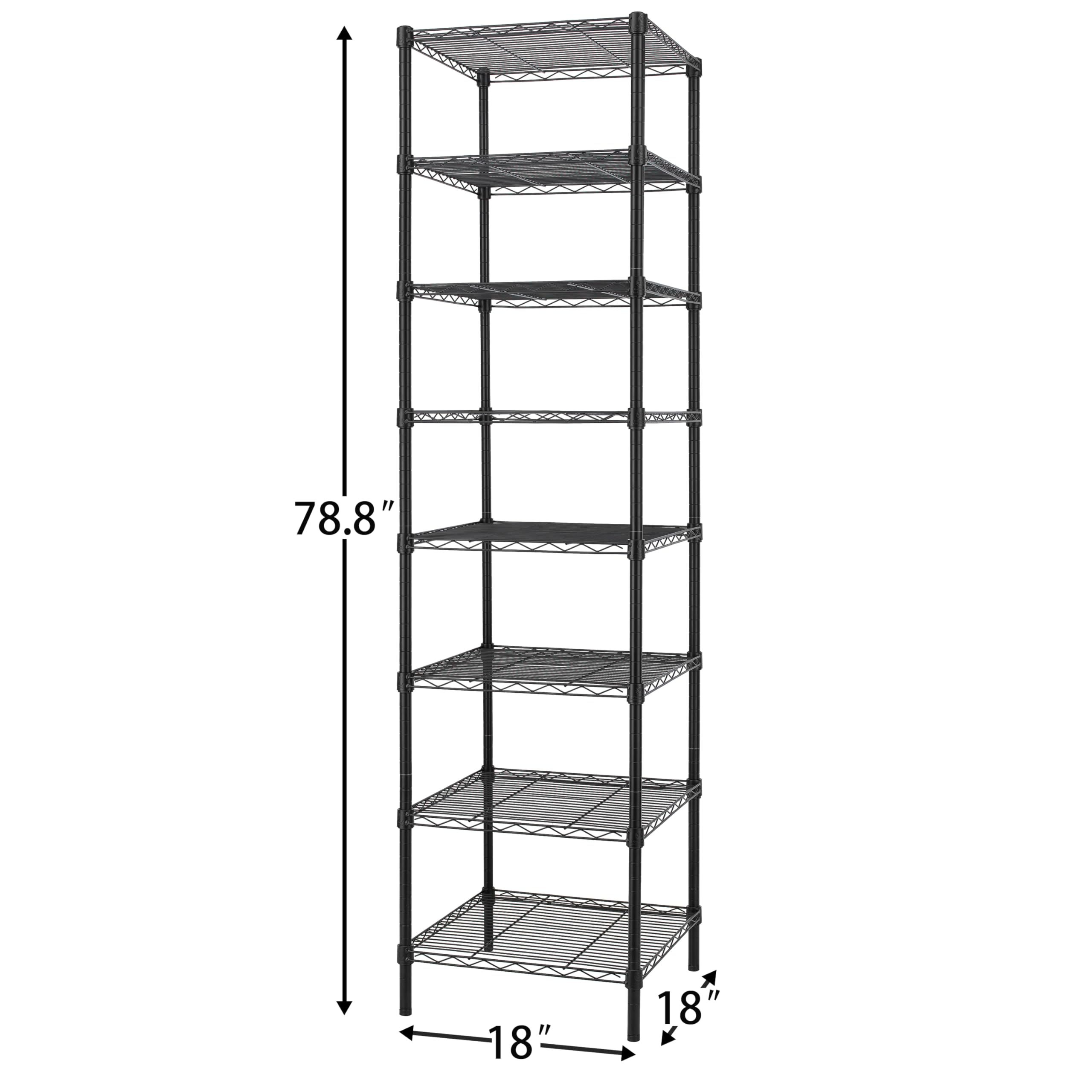 Finnhomy Heavy Duty 8 Tier Wire Shelving, 18X18X78.8 Inches 8 Shelves Storage Rack With Thicken Steel Tube, Pantry Shelves For Storage, Adjustable Metal Shelving Unit, Nsf Certified, Black