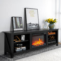 AMERLIFE Fireplace TV Stand, Wood Texture Entertainment Center with 23   Electric Fireplace, Farmhouse Entertainment Stand Med