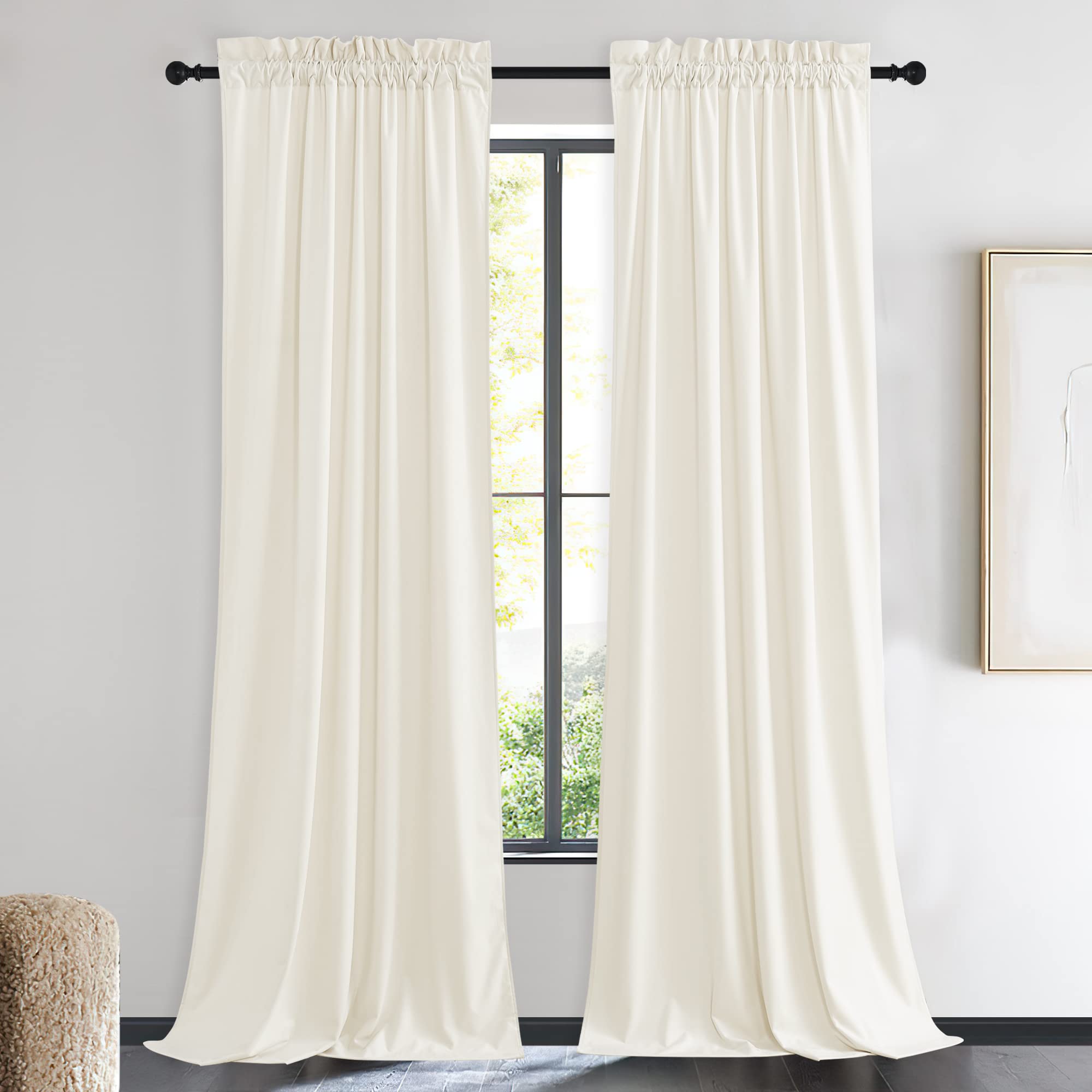 Nicetown Ivory White Velvet Curtains 90' Length For Bedroom Living Room, Room Darkening Velvet Curtains Thermal Insulated, Luxu