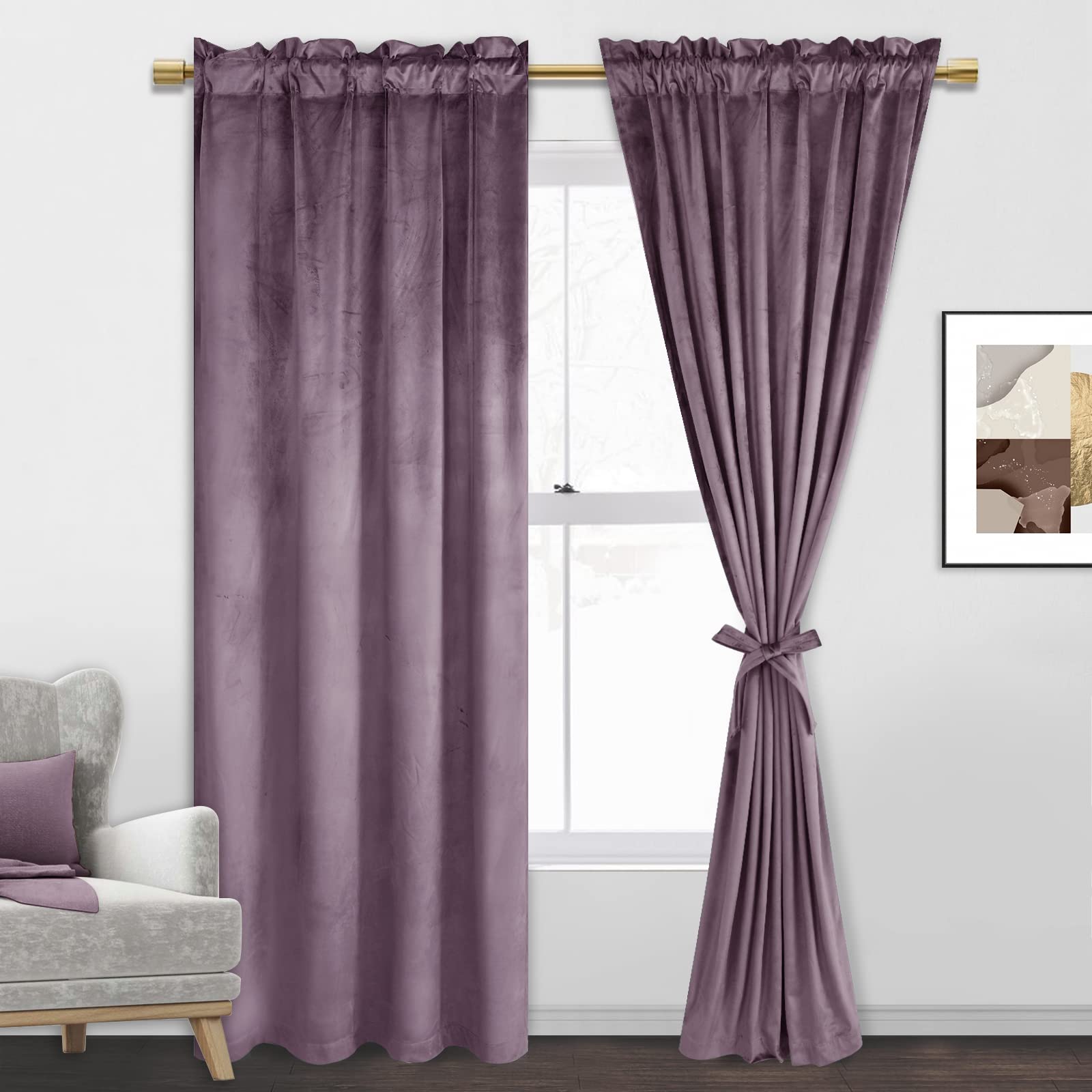 Jiuzhen Lavender Velvet Curtains For Bedroom - 72 Inches Thermal Insualted Room Darkening Rod Pocket Blackout Drapes For Office/