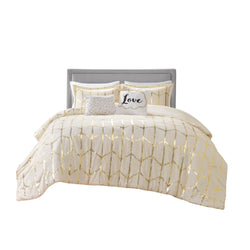 Intelligent Design Raina Full / Queen Comforter Set, Soft Microfiber Comforter Set Queen, Modern Geometric Metallic Bed Set, 5 P