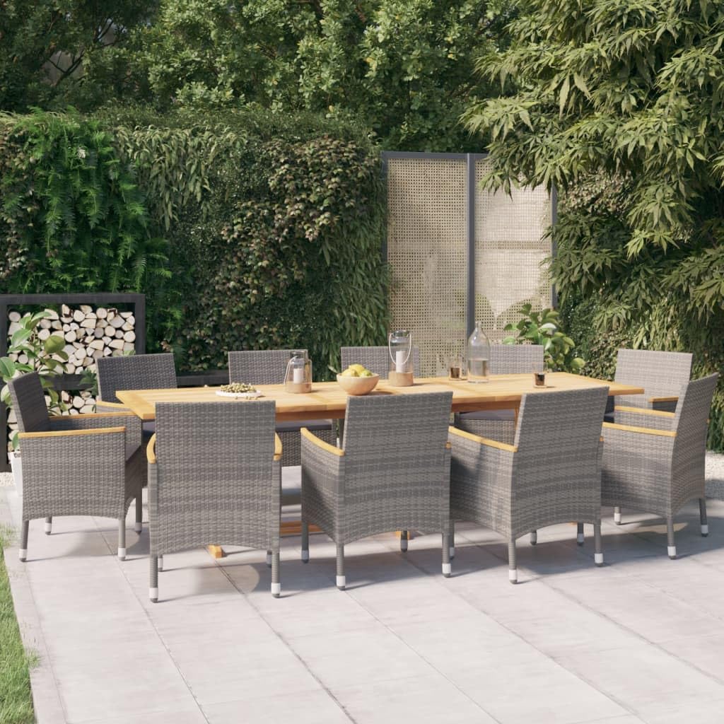 vidaXL Patio Dining Set 11 Piece with Cushions Garden Outdoor Terrace Balcony Dining Dinner Dinette Table Armchair Seat Seating Furniture Gray