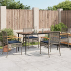 vidaXL Patio Dining Set with Cushions - Gray Poly Rattan - 5 Piece Outdoor Garden Furniture - Tempered Glass Tabletop - Acacia Wood Chairs - Removable Covers - UV-Resistant - Assembly Required