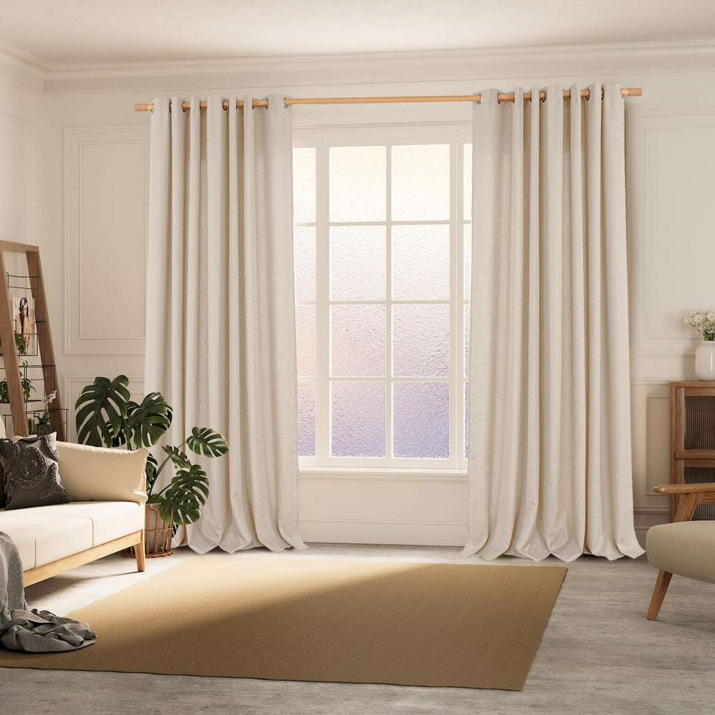 Bgment Faux Linen Curtains 90 Inches Long Set Of 2 Panels, Living Room Long Curtains Burlap Textured Thick Light Filtering Privacy Grommet Window Treatments, 52 X 90 Inch, Light Beige