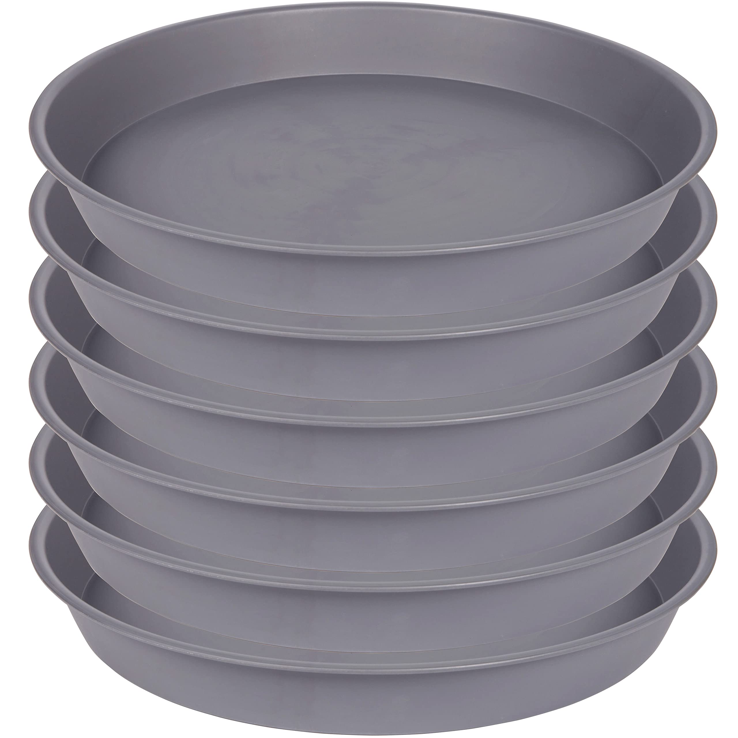 Bleuhome 6 Pack Planter Saucer Tray Gray, 4 6 8 10 12 13 15 17 19 Inch Pot Saucers, Heavy Duty Plastic Plant Saucers For Indoors