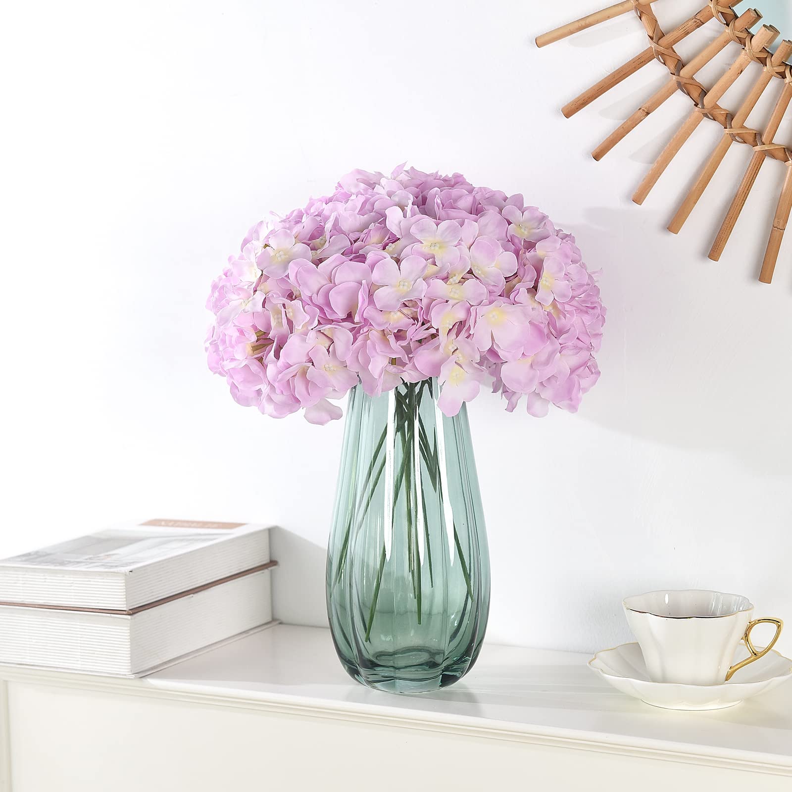Lushidi 10Pcs Artificial Hydrangea Flowers, Fake Hydrangea Silk Flowers Heads With Stems For Wedding Home Party Shop Baby Shower