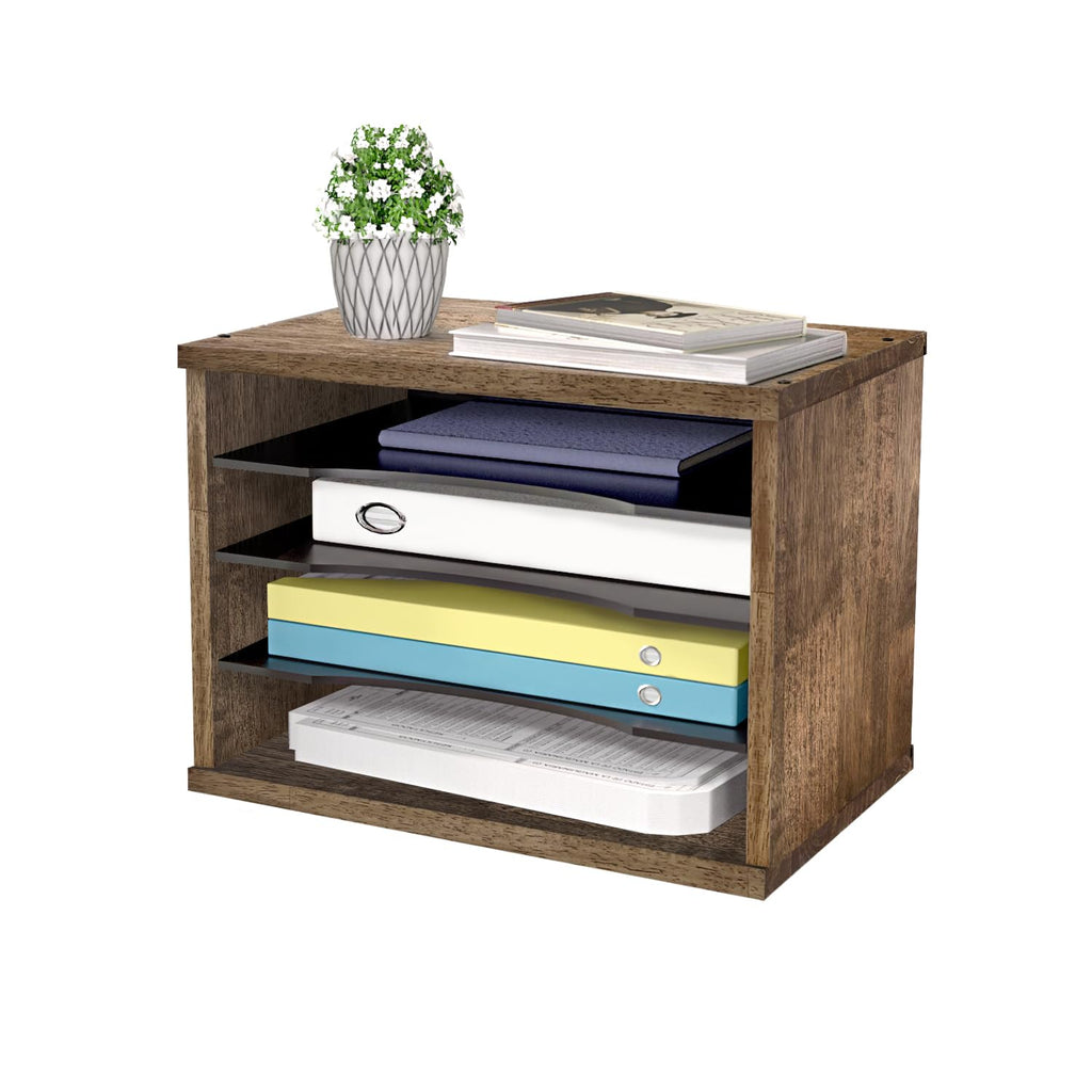 J Jackcube Design Rustic Wood Desk Organizer 4 Compartment Paper File Holder For Home And Office, Document Storage, File Sorter,