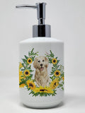Caroline's Treasures CK2977SOAP Goldendoodle in Sunflowers Ceramic Soap Dispenser Hand Soap Dispenser Pump Bottles for Bathroom 