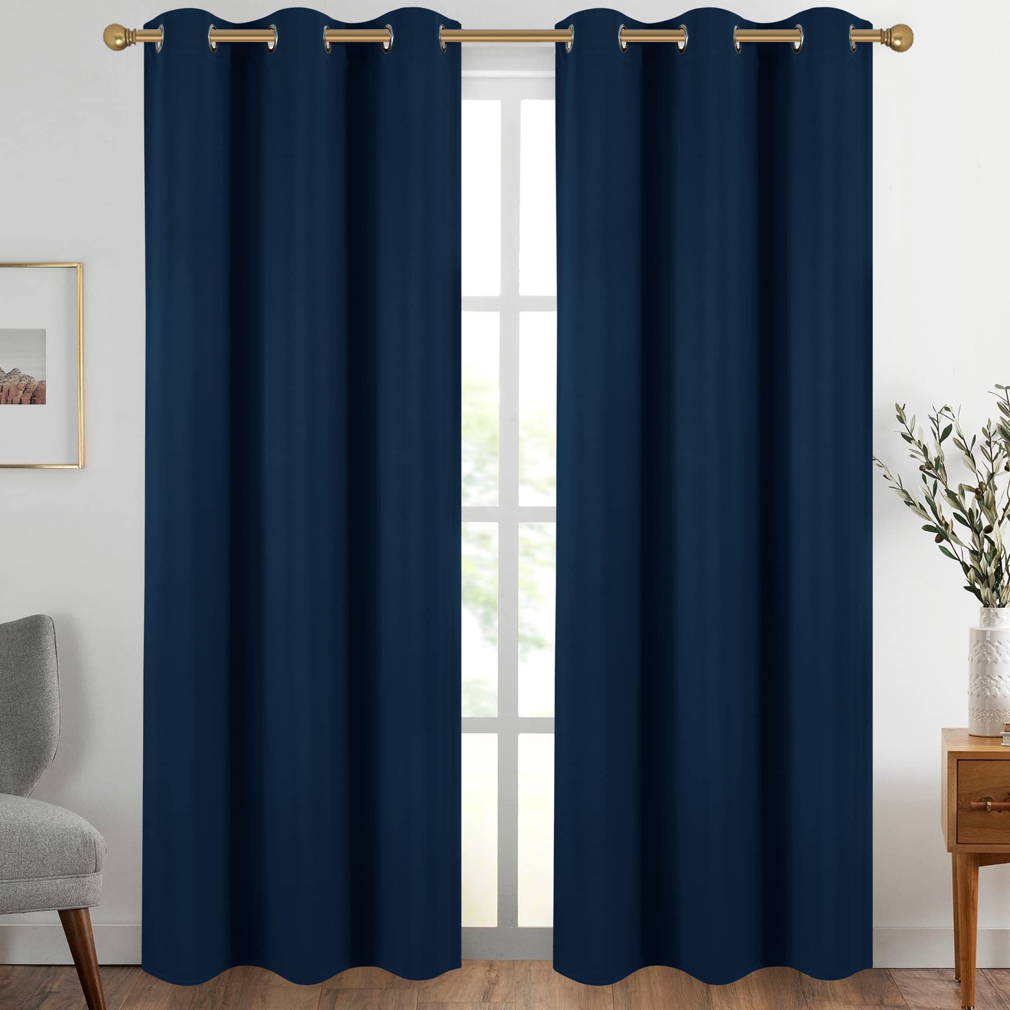Diraysid Navy Blue Grommet Blackout Curtains for Bedroom Thermal Insulated Room Darkening Curtains Drapes, 42 x 95 inch, 2 Panel