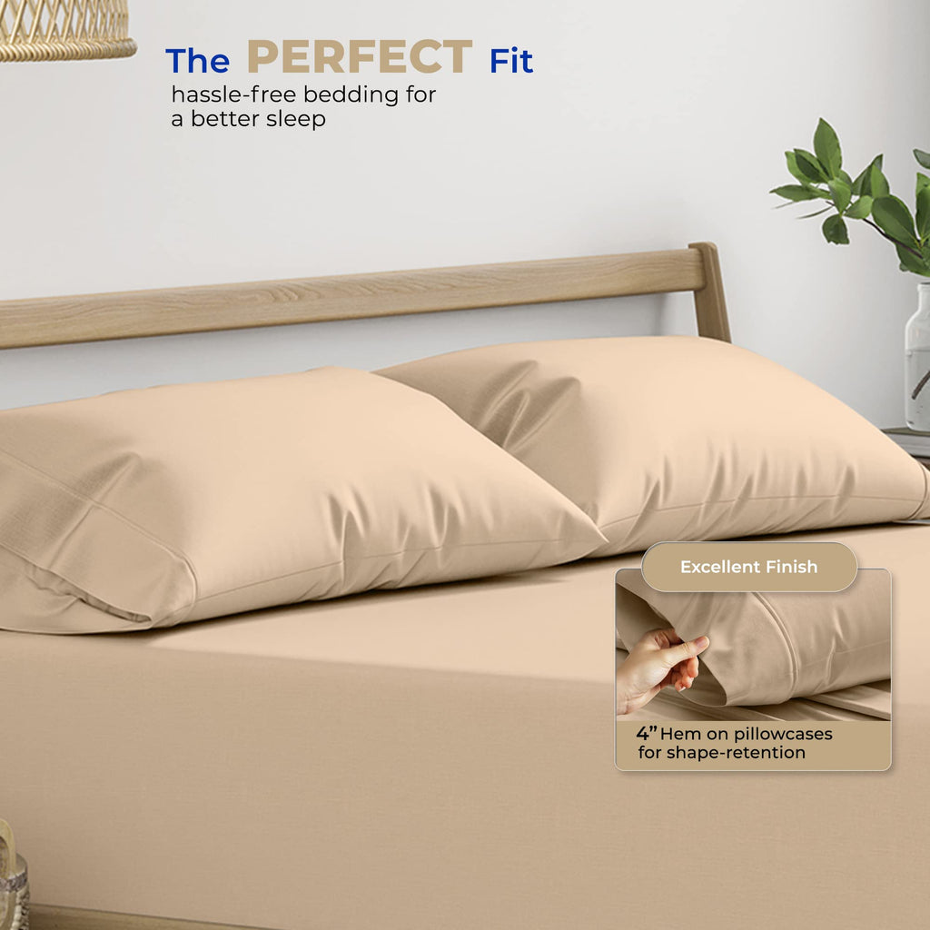 Thread Spread Glee King Size Pillow Cases 2 Pc, Soft & Smooth 100% Cotton Pillowcases, 400 Thread Count Sateen Weave, Taupe Pillow Covers - Perfect For Home, Hotels & Hospital Use