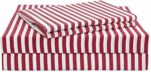 Red Striped Sheets Set Queen Size 4 Piece - Super Soft, Easy Care & Breathable Red And White Pinstripe Bed Sheet Set With 16-Inc