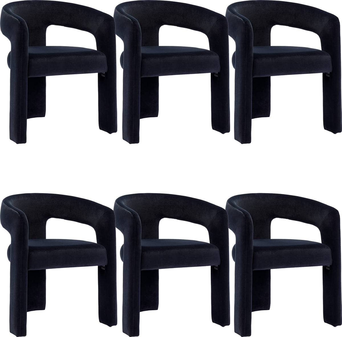 Black Modern Dining Chair Set Of 6, Velvet Upholstered Barrel Kitchen Chair, Round Dining Chairs With Wooden Legs, Assembled Acc