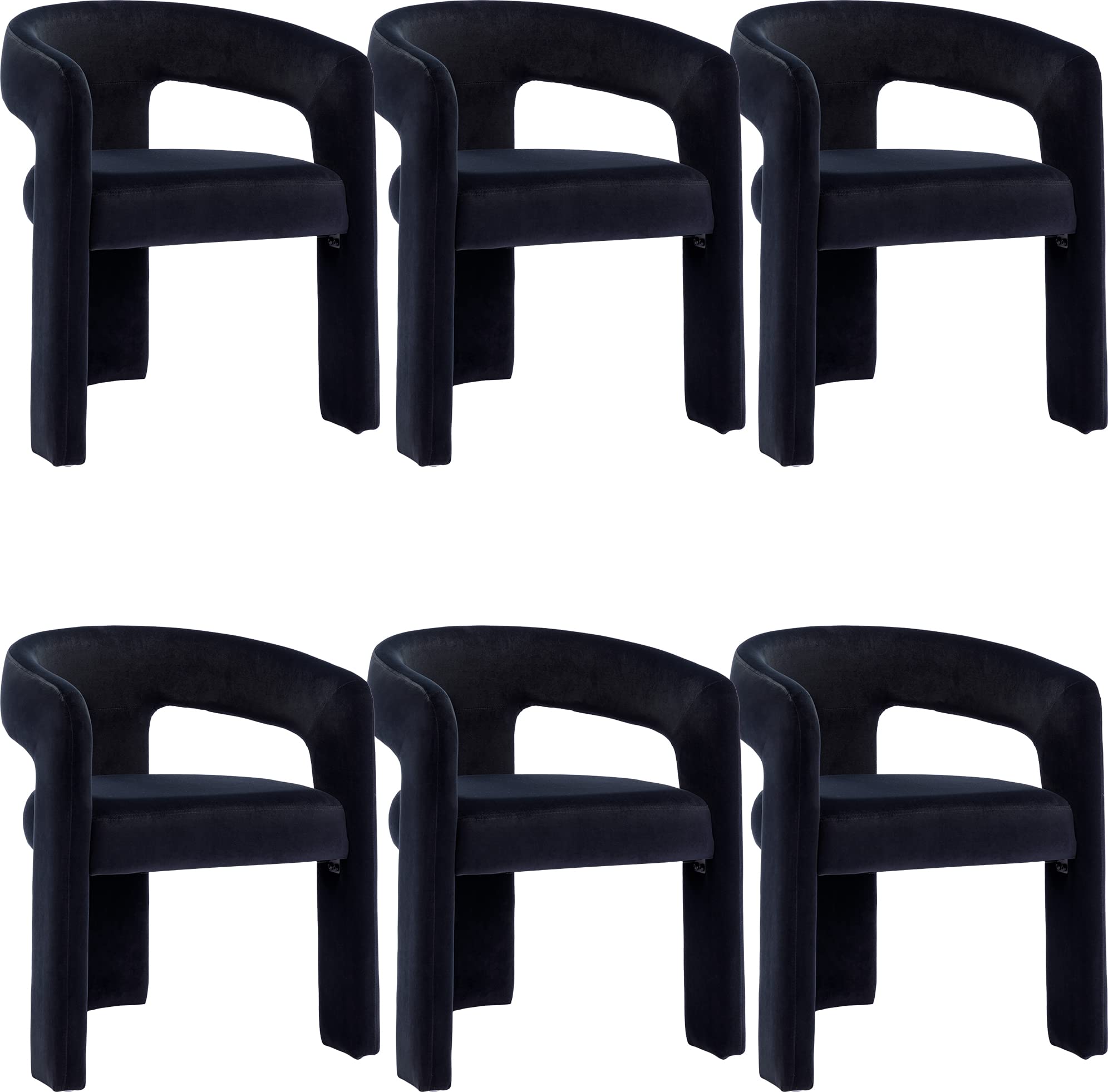 Black Modern Dining Chair Set Of 6, Velvet Upholstered Barrel Kitchen Chair, Round Dining Chairs With Wooden Legs, Assembled Acc