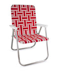 Lawn Chair Usa | Folding Aluminum Webbed Chair For Camping, Sports, And Beach | Classic - Red And White With White Arms